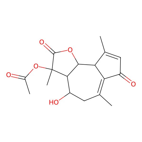 2D Structure of [(3S,3aR,4S,9aR,9bS)-4-hydroxy-3,6,9-trimethyl-2,7-dioxo-4,5,9a,9b-tetrahydro-3aH-azuleno[4,5-b]furan-3-yl] acetate