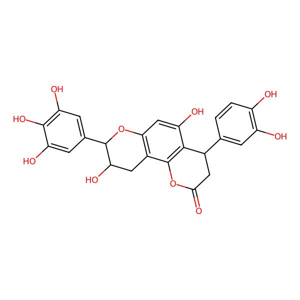 2D Structure of 4-(3,4-dihydroxyphenyl)-5,9-dihydroxy-8-(3,4,5-trihydroxyphenyl)-4,8,9,10-tetrahydro-3H-pyrano[2,3-h]chromen-2-one