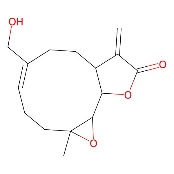 2D Structure of (1S,2R,4R,7E,11S)-8-(hydroxymethyl)-4-methyl-12-methylidene-3,14-dioxatricyclo[9.3.0.02,4]tetradec-7-en-13-one