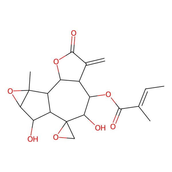 2D Structure of (8,11-Dihydroxy-14-methyl-5-methylidene-4-oxospiro[3,13-dioxatetracyclo[8.4.0.02,6.012,14]tetradecane-9,2'-oxirane]-7-yl) 2-methylbut-2-enoate