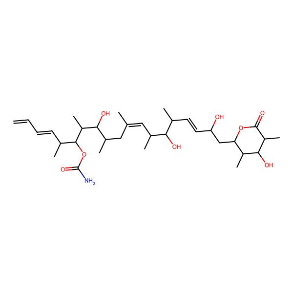 2D Structure of [8,14,18-Trihydroxy-19-(4-hydroxy-3,5-dimethyl-6-oxooxan-2-yl)-5,7,9,11,13,15-hexamethylnonadeca-1,3,11,16-tetraen-6-yl] carbamate