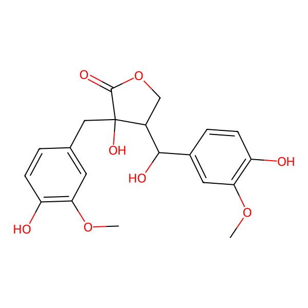 2D Structure of 3-Hydroxy-4-[hydroxy-(4-hydroxy-3-methoxyphenyl)methyl]-3-[(4-hydroxy-3-methoxyphenyl)methyl]oxolan-2-one