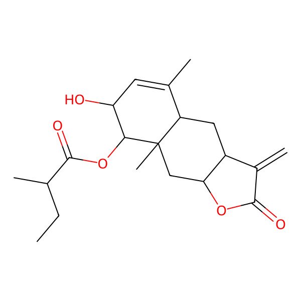 2D Structure of (7-hydroxy-5,8a-dimethyl-3-methylidene-2-oxo-4,4a,7,8,9,9a-hexahydro-3aH-benzo[f][1]benzofuran-8-yl) 2-methylbutanoate
