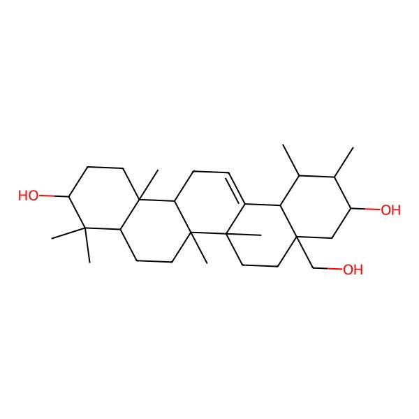 2D Structure of 4a-(hydroxymethyl)-1,2,6a,6b,9,9,12a-heptamethyl-2,3,4,5,6,6a,7,8,8a,10,11,12,13,14b-tetradecahydro-1H-picene-3,10-diol