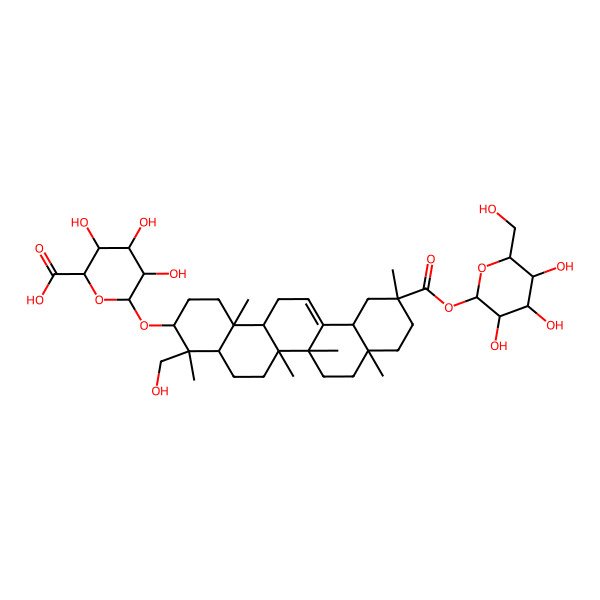 2D Structure of 3,4,5-Trihydroxy-6-[[4-(hydroxymethyl)-4,6a,6b,8a,11,14b-hexamethyl-11-[3,4,5-trihydroxy-6-(hydroxymethyl)oxan-2-yl]oxycarbonyl-1,2,3,4a,5,6,7,8,9,10,12,12a,14,14a-tetradecahydropicen-3-yl]oxy]oxane-2-carboxylic acid