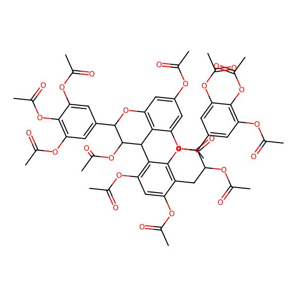 2D Structure of [5,7-diacetyloxy-2-(3,4,5-triacetyloxyphenyl)-8-[3,5,7-triacetyloxy-2-(3,4,5-triacetyloxyphenyl)-3,4-dihydro-2H-chromen-4-yl]-3,4-dihydro-2H-chromen-3-yl] acetate