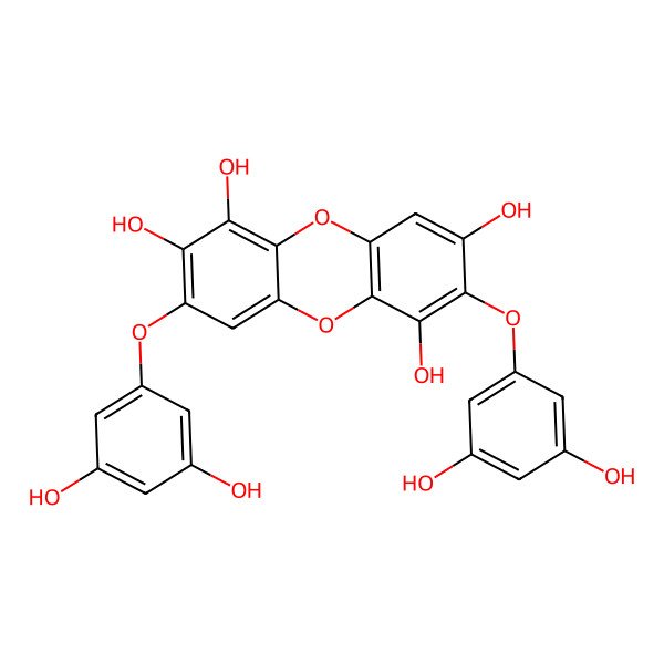 2D Structure of 3,7-Bis(3,5-dihydroxyphenoxy)dibenzo-p-dioxin-1,2,6,8-tetrol