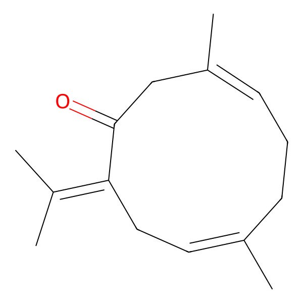 2D Structure of 3,7-Cyclodecadien-1-one, 3,7-dimethyl-10-(1-methylethylidene)-, (Z,E)- 2D Structure of 3,7-Cyclodecadien-1-one, 3,7-dimethyl-10-(1-methylethylidene)-, (Z,E)-