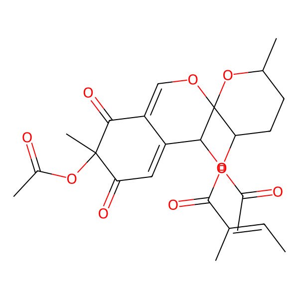 2D Structure of (3',7-diacetyloxy-6',7-dimethyl-6,8-dioxospiro[4H-isochromene-3,2'-oxane]-4-yl) 2-methylbut-2-enoate