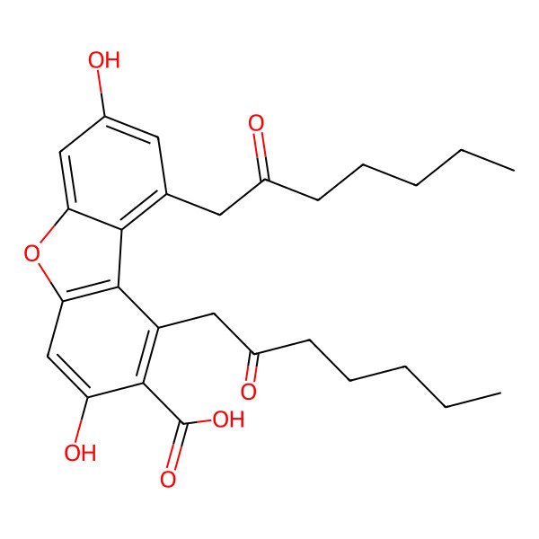 2D Structure of 3,7-Dihydroxy-1,9-bis(2-oxoheptyl)dibenzo[b,d]furan-2-carboxylic acid