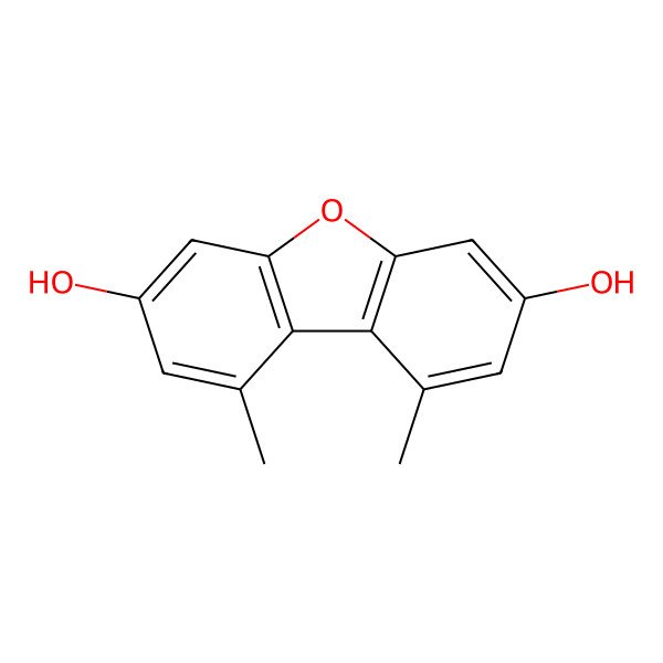 2D Structure of 3,7-Dihydroxy-1,9-dimethyldibenzofuran