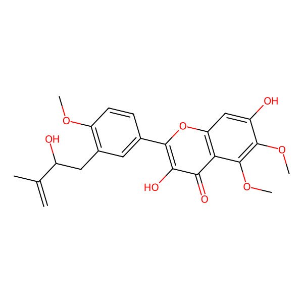 2D Structure of 3,7-Dihydroxy-2-[3-(2-hydroxy-3-methylbut-3-enyl)-4-methoxyphenyl]-5,6-dimethoxychromen-4-one