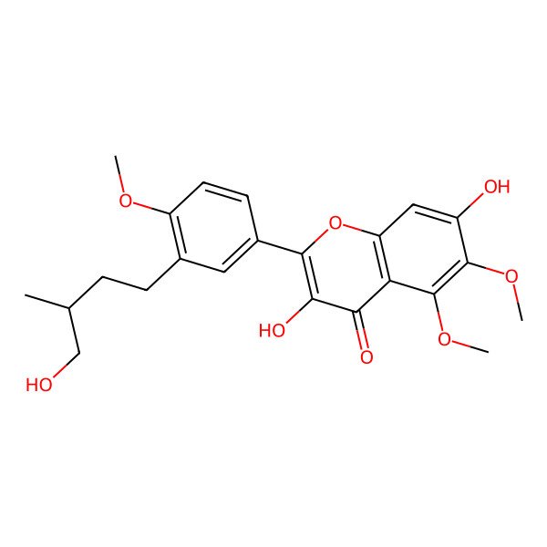 2D Structure of 3,7-Dihydroxy-2-[3-(4-hydroxy-3-methylbutyl)-4-methoxyphenyl]-5,6-dimethoxy-4H-1-benzopyran-4-one