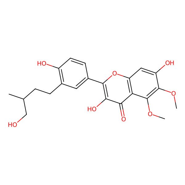 2D Structure of 3,7-Dihydroxy-2-[4-hydroxy-3-(4-hydroxy-3-methylbutyl)phenyl]-5,6-dimethoxy-4H-1-benzopyran-4-one