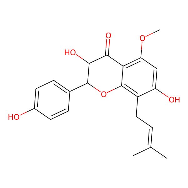 2D Structure of 3,7-Dihydroxy-2-(4-hydroxyphenyl)-5-methoxy-8-(3-methylbut-2-enyl)-2,3-dihydrochromen-4-one
