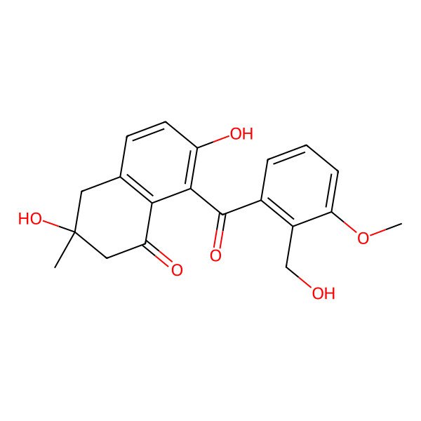 2D Structure of 3,7-Dihydroxy-8-[2-(hydroxymethyl)-3-methoxybenzoyl]-3-methyl-2,4-dihydronaphthalen-1-one