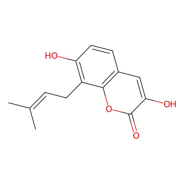 2D Structure of 3,7-Dihydroxy-8-(3-methylbut-2-enyl)chromen-2-one