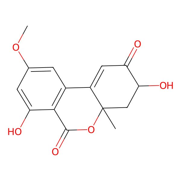 2D Structure of 3,7-Dihydroxy-9-methoxy-4a-methyl-3,4-dihydrobenzo[c]chromene-2,6-dione