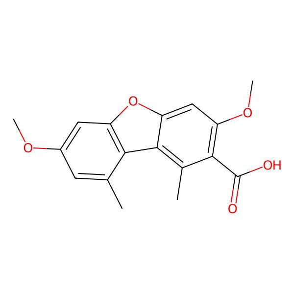 2D Structure of 3,7-Dimethoxy-1,9-dimethyldibenzofuran-2-carboxylic acid