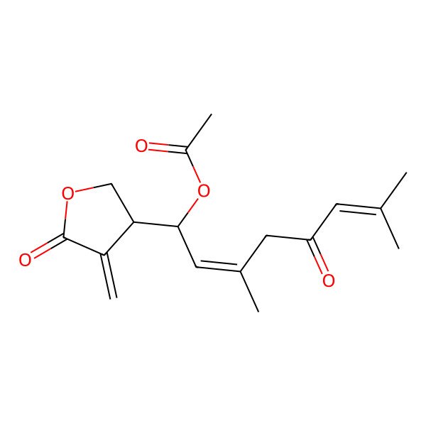 2D Structure of [3,7-Dimethyl-1-(4-methylidene-5-oxooxolan-3-yl)-5-oxoocta-2,6-dienyl] acetate