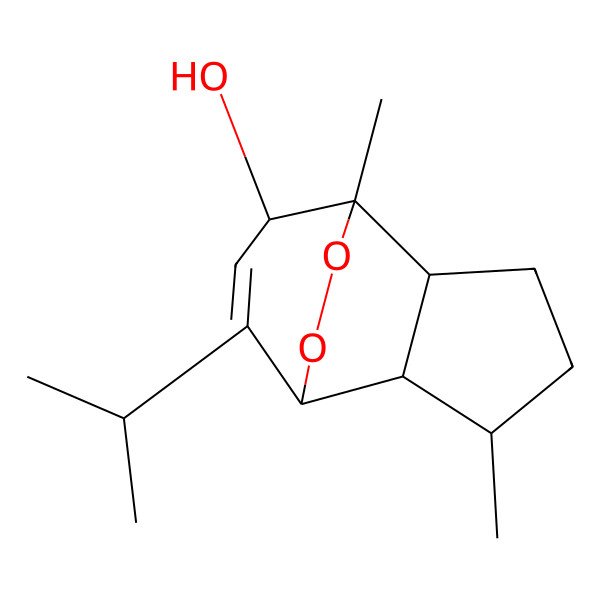2D Structure of 3,7-Dimethyl-10-propan-2-yl-11,12-dioxatricyclo[5.3.2.02,6]dodec-9-en-8-ol