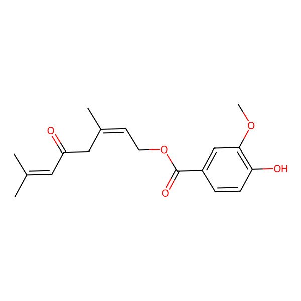 2D Structure of (3,7-Dimethyl-5-oxoocta-2,6-dienyl) 4-hydroxy-3-methoxybenzoate 2D Structure of (3,7-Dimethyl-5-oxoocta-2,6-dienyl) 4-hydroxy-3-methoxybenzoate