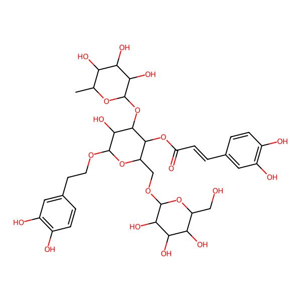2D Structure of [(2S,3R,4R,5R,6R)-6-[2-(3,4-dihydroxyphenyl)ethoxy]-5-hydroxy-2-[[(2R,3S,4S,5S,6R)-3,4,5-trihydroxy-6-(hydroxymethyl)oxan-2-yl]oxymethyl]-4-[(2S,3S,4S,5R,6S)-3,4,5-trihydroxy-6-methyloxan-2-yl]oxyoxan-3-yl] (E)-3-(3,4-dihydroxyphenyl)prop-2-enoate