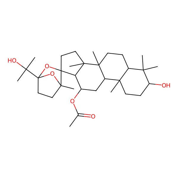 2D Structure of [3-Hydroxy-1'-(2-hydroxypropan-2-yl)-4,4,4',8,10,14-hexamethylspiro[1,2,3,5,6,7,9,11,12,13,15,16-dodecahydrocyclopenta[a]phenanthrene-17,3'-2,7-dioxabicyclo[2.2.1]heptane]-12-yl] acetate
