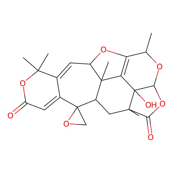2D Structure of 19-Hydroxy-7,7,13,18,21-pentamethylspiro[6,11,14,16-tetraoxahexacyclo[16.3.1.03,8.010,21.012,20.015,19]docosa-3,8,12(20)-triene-2,2'-oxirane]-5,17-dione