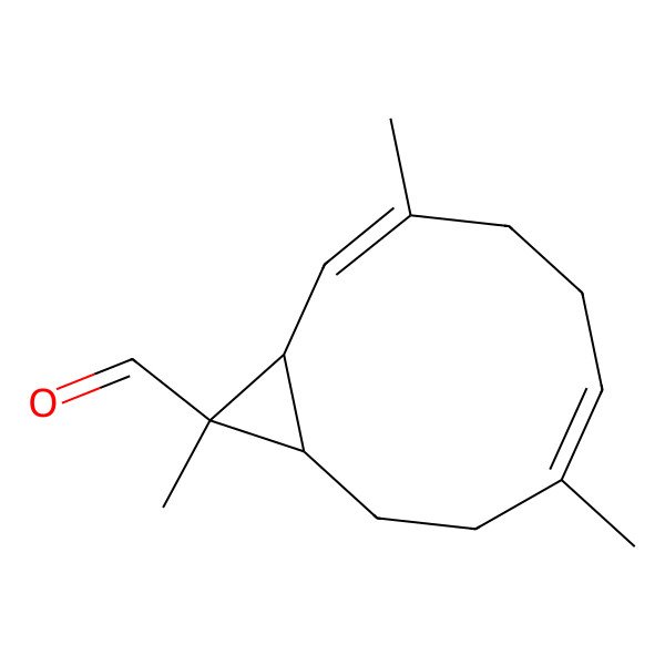 2D Structure of 3,7,11-Trimethylbicyclo[8.1.0]undeca-2,6-diene-11-carbaldehyde