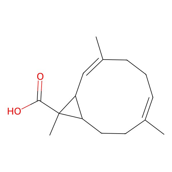 2D Structure of 3,7,11-Trimethylbicyclo[8.1.0]undeca-2,6-diene-11-carboxylic acid