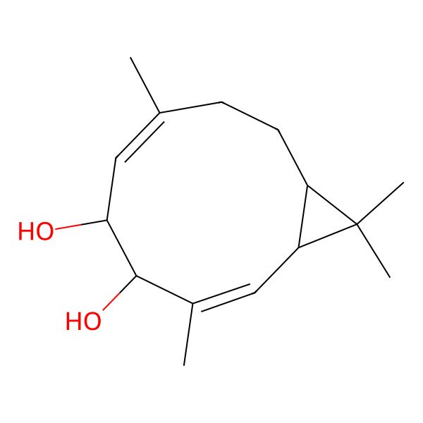 2D Structure of 3,7,11,11-Tetramethylbicyclo[8.1.0]undeca-2,6-diene-4,5-diol