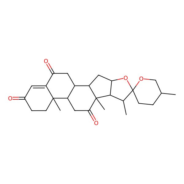 2D Structure of (1S,2S,4S,5'R,6R,7S,8R,9S,12S,13R)-5',7,9,13-tetramethylspiro[5-oxapentacyclo[10.8.0.02,9.04,8.013,18]icos-17-ene-6,2'-oxane]-10,16,19-trione