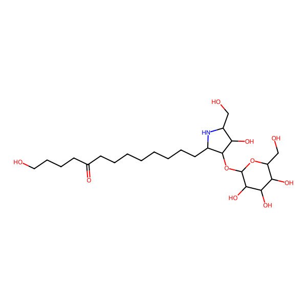 2D Structure of 1-hydroxy-13-[(3R,4S,5R)-4-hydroxy-5-(hydroxymethyl)-3-[(2R,3R,4S,5S,6R)-3,4,5-trihydroxy-6-(hydroxymethyl)oxan-2-yl]oxypyrrolidin-2-yl]tridecan-5-one