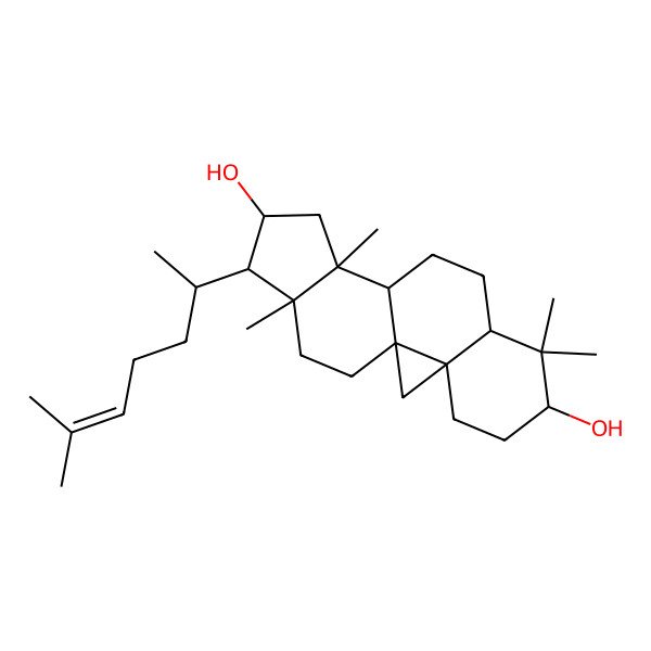 2D Structure of 7,7,12,16-Tetramethyl-15-(6-methylhept-5-en-2-yl)pentacyclo[9.7.0.01,3.03,8.012,16]octadecane-6,14-diol