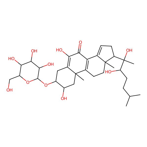 2D Structure of 17-(2,3-Dihydroxy-6-methylheptan-2-yl)-2,6-dihydroxy-10,13-dimethyl-3-[3,4,5-trihydroxy-6-(hydroxymethyl)oxan-2-yl]oxy-1,2,3,4,11,12,16,17-octahydrocyclopenta[a]phenanthren-7-one