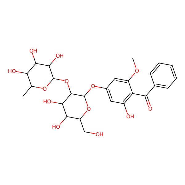 2D Structure of [4-[4,5-Dihydroxy-6-(hydroxymethyl)-3-(3,4,5-trihydroxy-6-methyloxan-2-yl)oxyoxan-2-yl]oxy-2-hydroxy-6-methoxyphenyl]-phenylmethanone