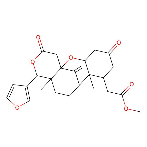 2D Structure of methyl 2-[(8S,12S,13S)-13-(furan-3-yl)-8,12-dimethyl-17-methylidene-5,15-dioxo-2,14-dioxatetracyclo[7.7.1.01,12.03,8]heptadecan-7-yl]acetate