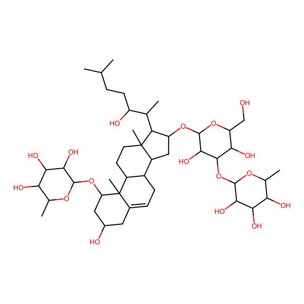2D Structure of (2R,3R,4R,5R,6S)-2-[[(1R,3R,8S,9S,10R,13S,14S,16S,17R)-16-[(2R,3R,4S,5S,6R)-3,5-dihydroxy-6-(hydroxymethyl)-4-[(2S,3R,4R,5R,6S)-3,4,5-trihydroxy-6-methyloxan-2-yl]oxyoxan-2-yl]oxy-3-hydroxy-17-[(2S,3S)-3-hydroxy-6-methylheptan-2-yl]-10,13-dimethyl-2,3,4,7,8,9,11,12,14,15,16,17-dodecahydro-1H-cyclopenta[a]phenanthren-1-yl]oxy]-6-methyloxane-3,4,5-triol