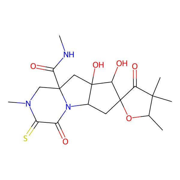 2D Structure of 5,6-dihydroxy-N,4',4',5',10-pentamethyl-3',12-dioxo-11-sulfanylidenespiro[1,10-diazatricyclo[6.4.0.02,6]dodecane-4,2'-oxolane]-8-carboxamide