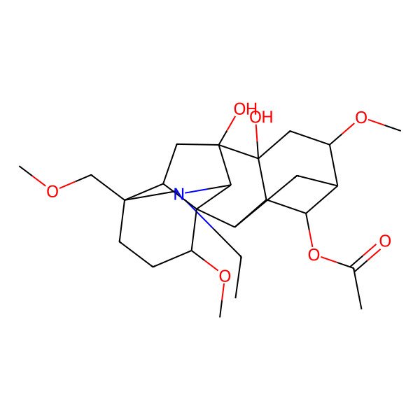 2D Structure of [(1S,2R,3R,4S,5R,6S,8R,9R,10S,13S,16S,17R)-11-ethyl-8,9-dihydroxy-6,16-dimethoxy-13-(methoxymethyl)-11-azahexacyclo[7.7.2.12,5.01,10.03,8.013,17]nonadecan-4-yl] acetate