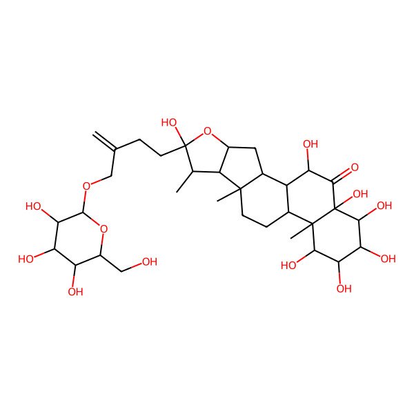 2D Structure of 6,14,15,16,17,18,20-Heptahydroxy-7,9,13-trimethyl-6-[3-[[3,4,5-trihydroxy-6-(hydroxymethyl)oxan-2-yl]oxymethyl]but-3-enyl]-5-oxapentacyclo[10.8.0.02,9.04,8.013,18]icosan-19-one
