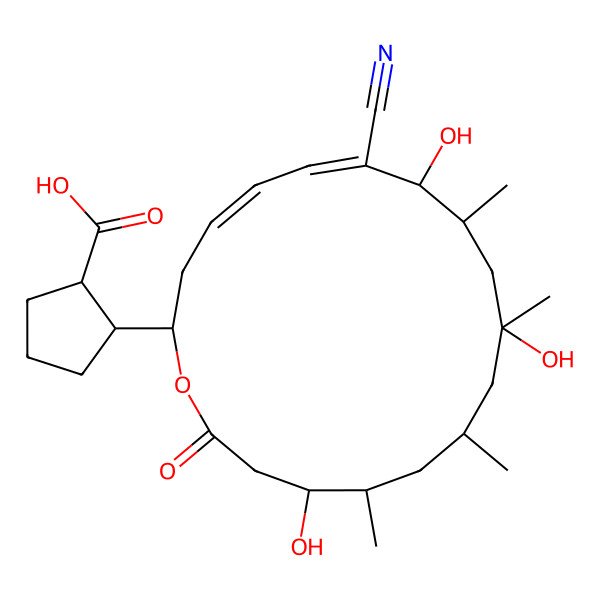 2D Structure of (1R,2R)-2-[(2S,8R,9S,13R,15S,16S)-7-cyano-8,11,16-trihydroxy-9,11,13,15-tetramethyl-18-oxo-1-oxacyclooctadeca-4,6-dien-2-yl]cyclopentane-1-carboxylic acid