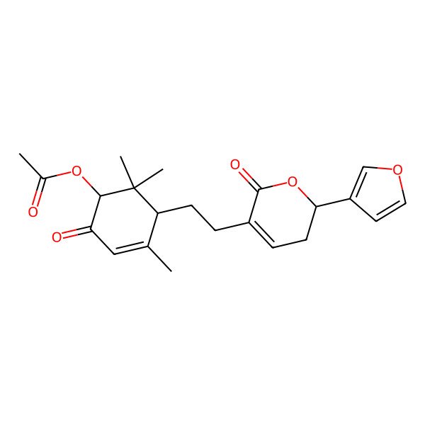 2D Structure of [(1R,5R)-5-[2-[(2R)-2-(furan-3-yl)-6-oxo-2,3-dihydropyran-5-yl]ethyl]-4,6,6-trimethyl-2-oxocyclohex-3-en-1-yl] acetate