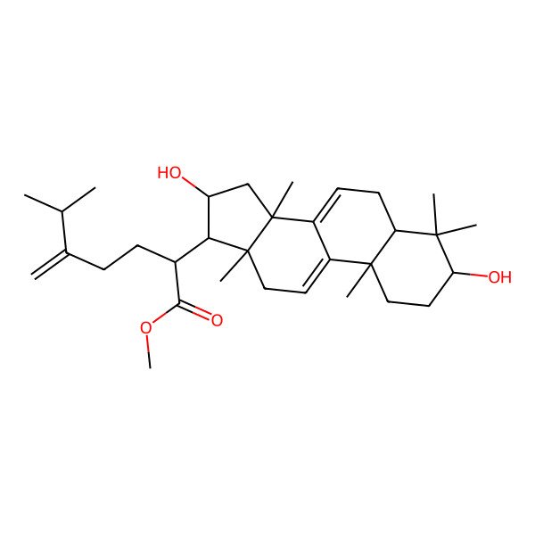 2D Structure of methyl 2-(3,16-dihydroxy-4,4,10,13,14-pentamethyl-2,3,5,6,12,15,16,17-octahydro-1H-cyclopenta[a]phenanthren-17-yl)-6-methyl-5-methylideneheptanoate