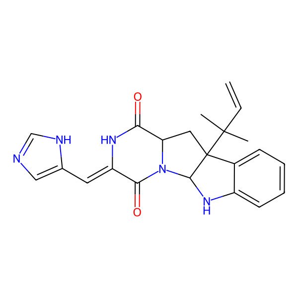 2D Structure of (1R,4Z,7R,9S)-4-(1H-imidazol-5-ylmethylidene)-9-(2-methylbut-3-en-2-yl)-2,5,16-triazatetracyclo[7.7.0.02,7.010,15]hexadeca-10,12,14-triene-3,6-dione
