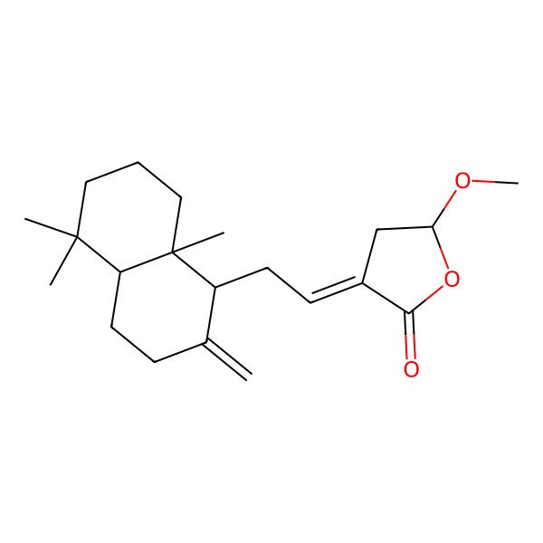 2D Structure of 3-[2-[(1R,4aR,8aS)-5,5,8a-trimethyl-2-methylidene-3,4,4a,6,7,8-hexahydro-1H-naphthalen-1-yl]ethylidene]-5-methoxyoxolan-2-one