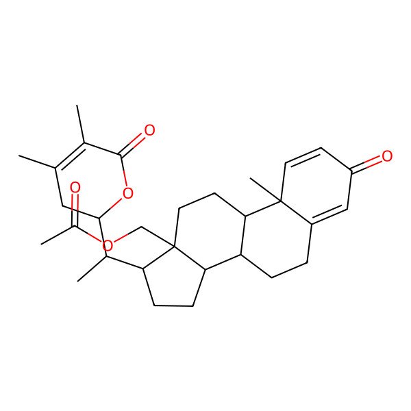 2D Structure of [17-[1-(4,5-Dimethyl-6-oxo-2,3-dihydropyran-2-yl)ethyl]-10-methyl-3-oxo-6,7,8,9,11,12,14,15,16,17-decahydrocyclopenta[a]phenanthren-13-yl]methyl acetate