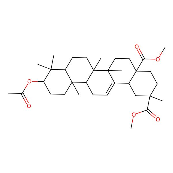 2D Structure of dimethyl (2S,4aR,6aR,6aS,6bR,8aR,10S,12aR,14bR)-10-acetyloxy-2,6a,6b,9,9,12a-hexamethyl-1,3,4,5,6,6a,7,8,8a,10,11,12,13,14b-tetradecahydropicene-2,4a-dicarboxylate
