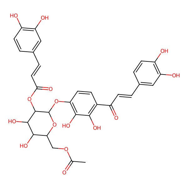 2D Structure of [(2S,3R,4S,5S,6R)-6-(acetyloxymethyl)-2-[4-[(E)-3-(3,4-dihydroxyphenyl)prop-2-enoyl]-2,3-dihydroxyphenoxy]-4,5-dihydroxyoxan-3-yl] (E)-3-(3,4-dihydroxyphenyl)prop-2-enoate